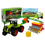 Poľnohospodársky traktor s prívesmi zeleno-čierny